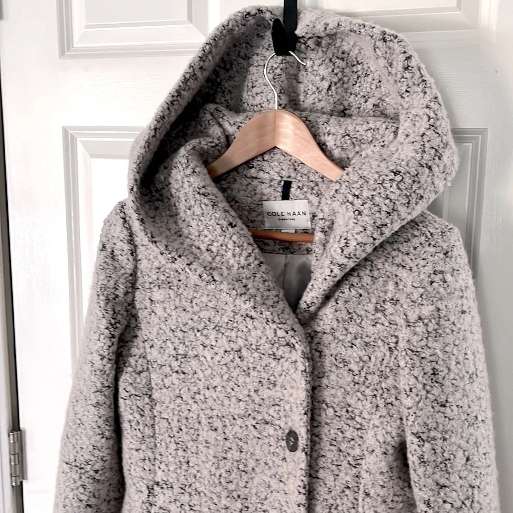 Cole Haan Signature Gray Wool blend Dress Coat with Hood size 8 - Picture 2 of 12